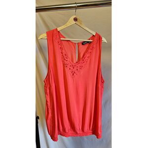 ANA Coral Sleeveless Blouse with Eyelet Neckline Women's Plus 2X